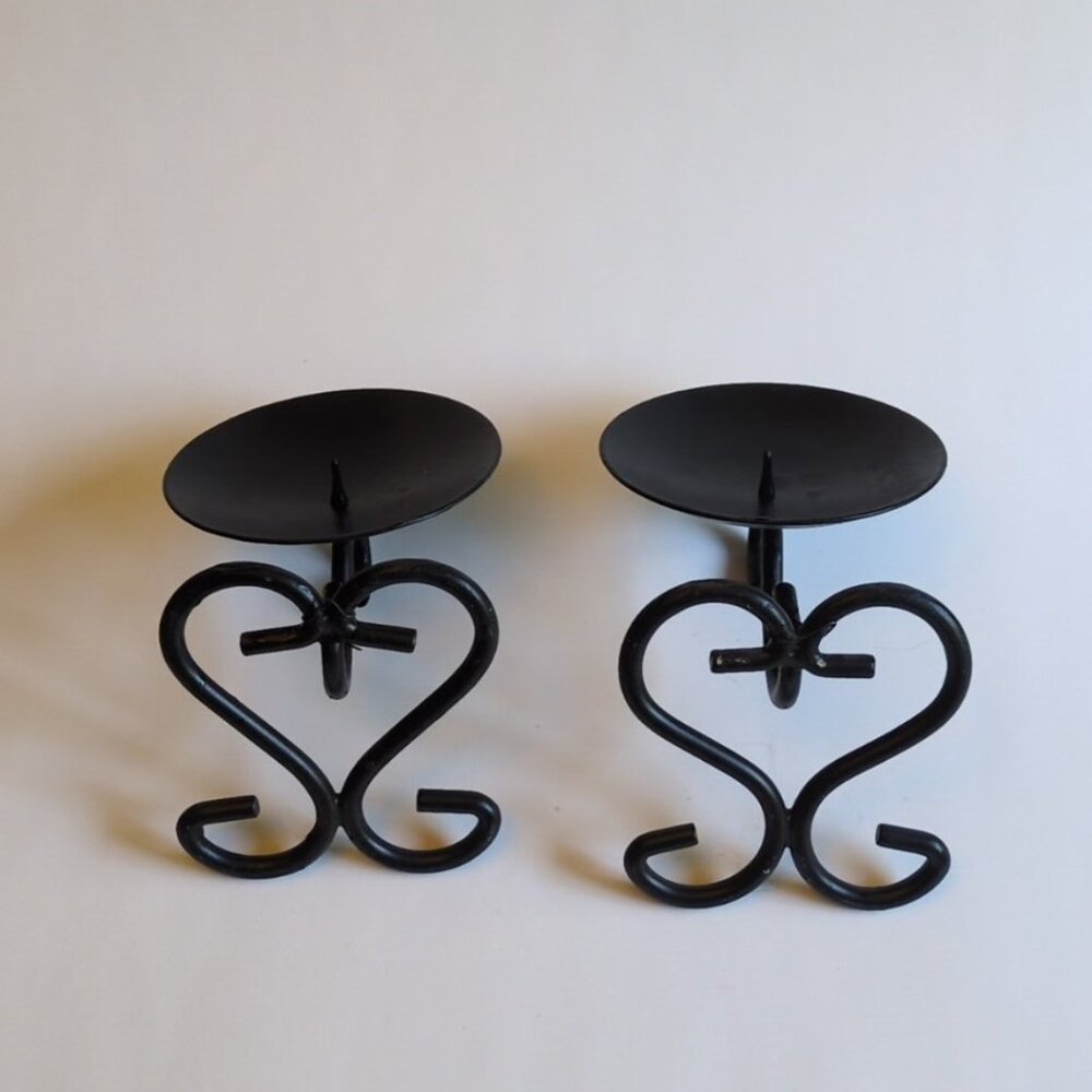 Wrought Black Iron Heart Shaped Sconces Candle Spike Gothic Artsy Wall Decoratio